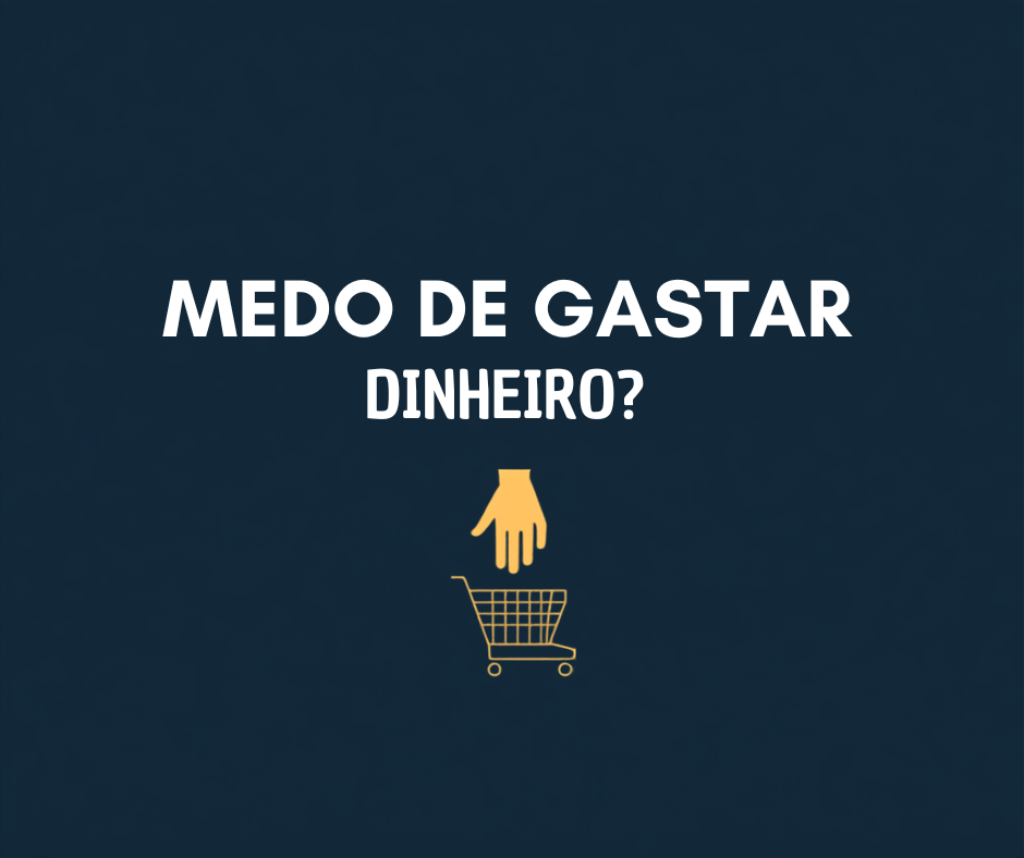 ilustração minimalista do medo de gastar dinheiro, mão parada sobre dinheiro, fundo azul-marinho e dourado