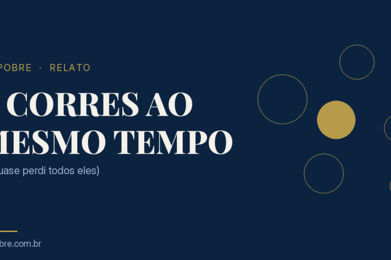 homem organizando vários corres ao mesmo tempo, ilustração navy e dourado do Ex Pobre