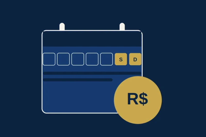 Ilustração navy e dourada sobre renda extra de fim de semana sem gastar nada