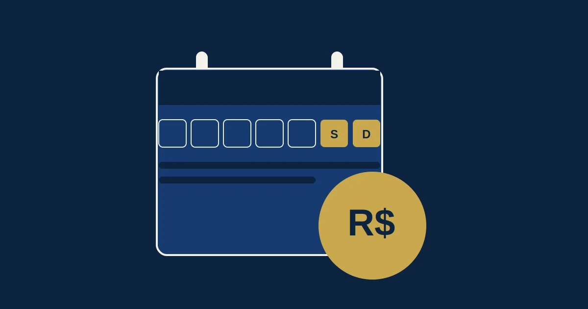 Ilustração navy e dourada sobre renda extra de fim de semana sem gastar nada